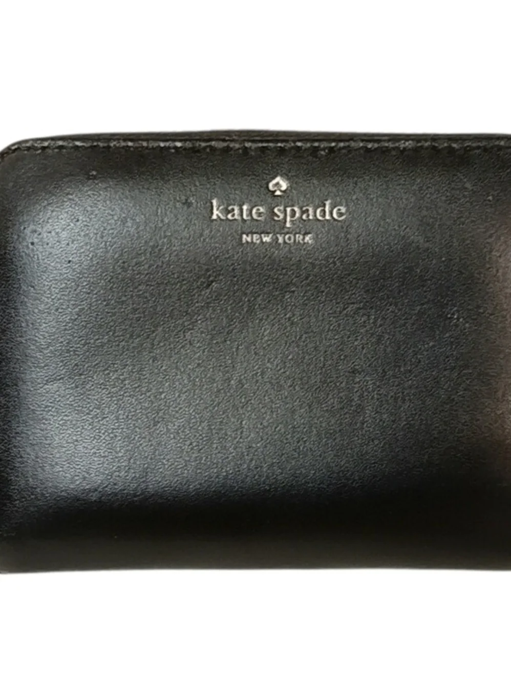 kate spade Black Leather Compact Wallet with Silver Logo
